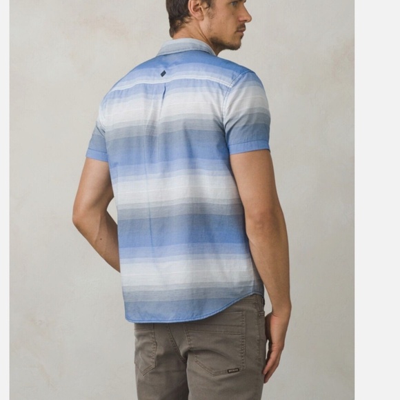 🐬Prana Tamrack Stripe Organic Cotton Short Sleeve Shirt - Men’s Large - Picture 2 of 7